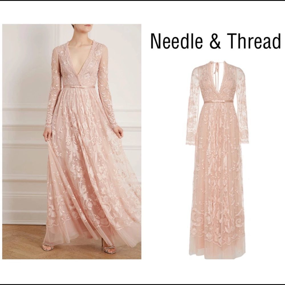 NEEDLE & THREAD Eleanor Embroidered Multi-layer Tulle Gown In Pink